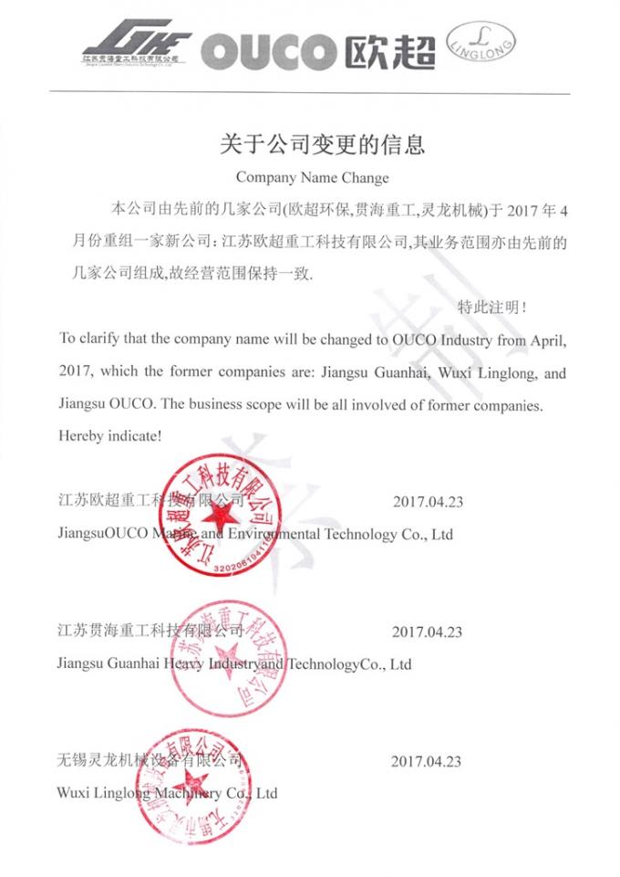 Βαριές βιομηχανία της Κίνας Jiangsu OUCO και Co. τεχνολογίας, ΕΠΕ σχεδιάγραμμα 0 επιχείρησης