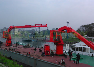Red 5T Marine Deck Crane , Marine Folding Boom Crane Small Footprint
